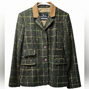 Braefair Dark Green Plaid Tweed Blazer Jacket Sz 8 Womens